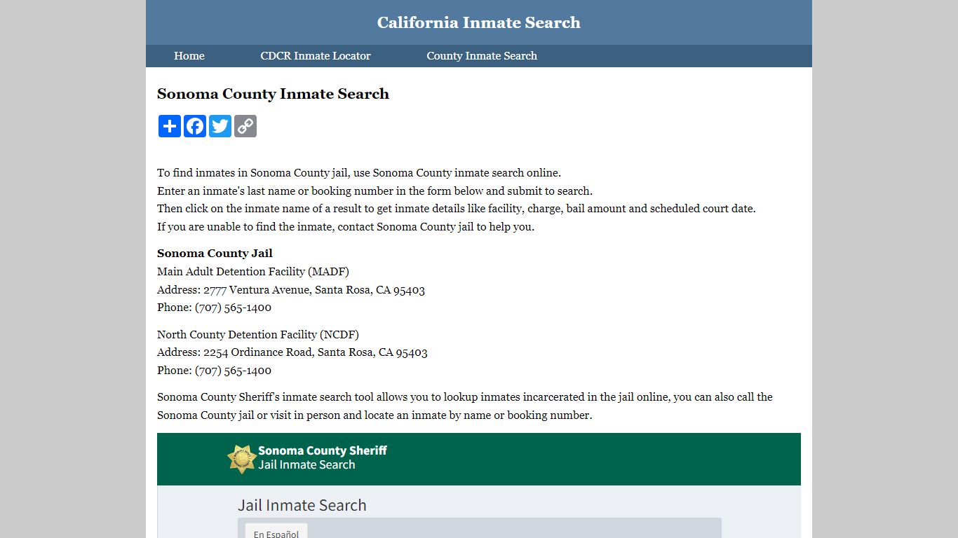 Sonoma County Inmate Search - California Inmate Search